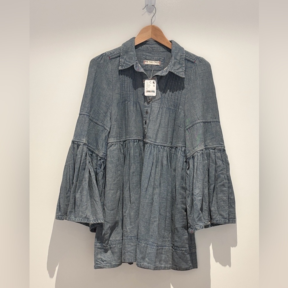 Free People Down East Denim Mini Dress NWT , sz : XS - Picture 4 of 12